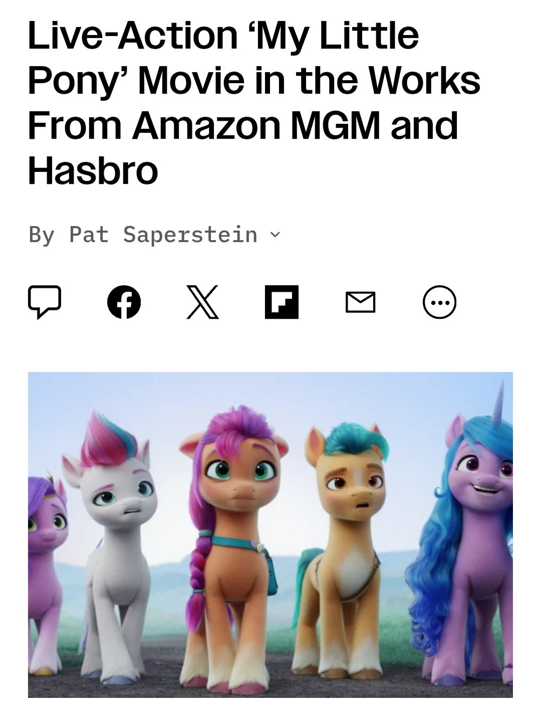 My Little Pony станет ФИЛЬМОМ с живыми актёрами — это будет первый лайв-экшн за 43 лет франшизы. Проект на ранних этапах разработки.   Последним большим проектом по My Little Pony была полнометражка «My Little Pony: Новое поколение». Мультфильм вышел на Netflix в 2021 году.  Парни, готовьтесь.