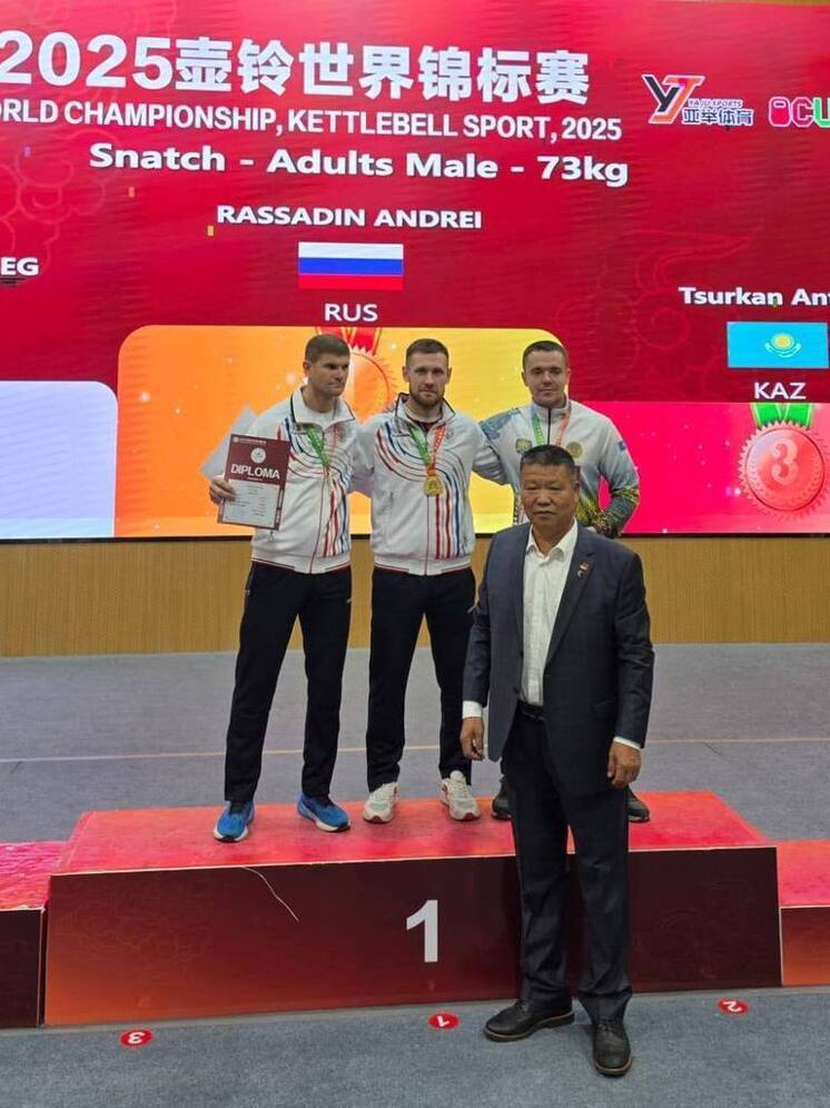 Спортсмены из Бурятии завоевали медали и установили рекорды на чемпионате мира по гиревому спорту С 13 по 16 ноября в китайском Хайнине прошел чемпионат мира по гиревому спорту в котором приняли участие около 400 атлетов из 20 стран Воспитанники бурятской школы гиревого спорта показали блестящие результаты завоевав множество наград и установив мировые рекорды Золотые победы и рекорды Андрей Рассадин до 73 кг стал пятикратным чемпионом мира обновив мировой рекорд в рывке 216 подъемов В толчке он добавил в свою копилку серебро с результатом 139 подъемов Виктория Башарова до 68 кг также установила мировой рекорд среди женщин выполнив 217 подъемов в рывке и завоевав золотую медаль Сергей Балабанов свыше 95 кг стал чемпионом мира в упражнении длинный цикл показав результат в 101 подъем Серебряные награды Андрей Пивень до 95 кг победил в рывке 189 подъемов а в длинном цикле 69 подъемов и толчке 121 подъем завоевал две серебряные медали Сергей Кожевников до 78 кг взял серебро в рывке выполнив 200 подъемов Выступление сборной Бурятии на мировом первенстве можно назвать триумфальным Спортсмены не только поднялись на высшую ступень пьедестала но и доказали свой высочайший класс устанавливая новые мировые рекорды