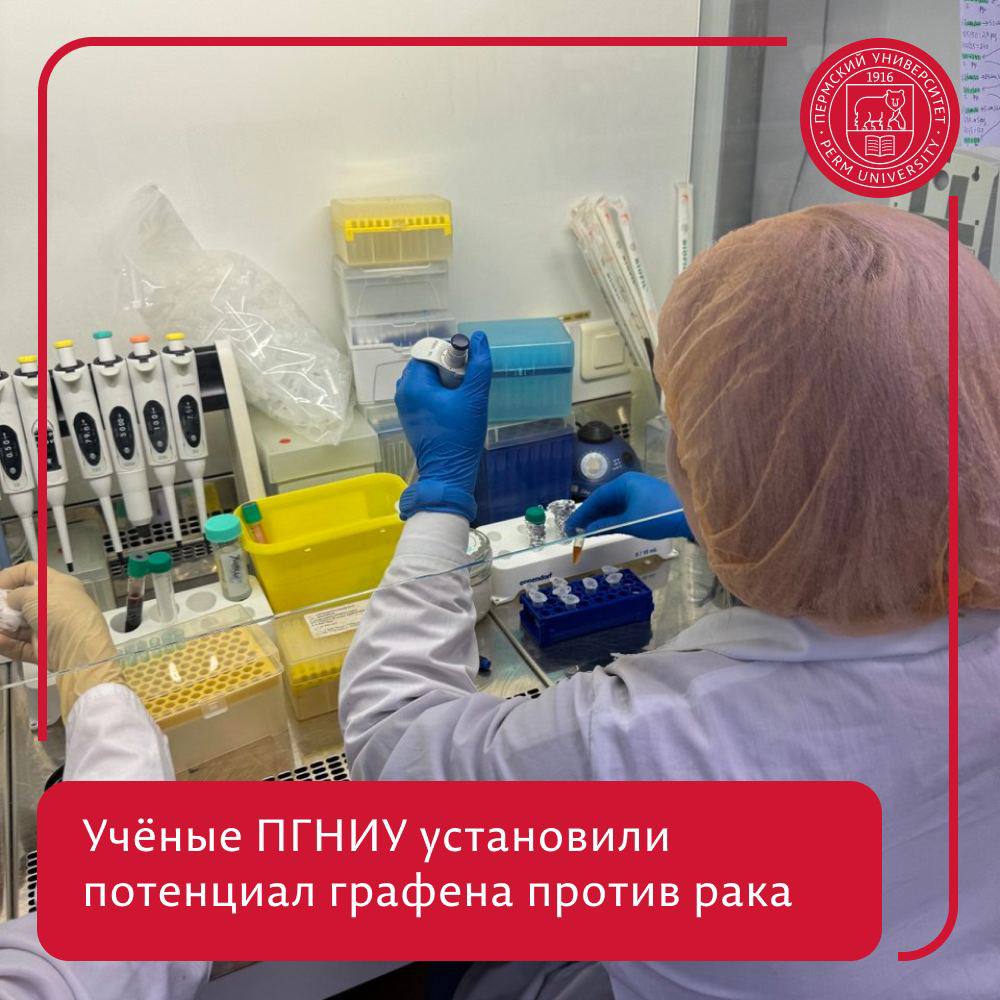 Исследование учёных ПГНИУ показало эффективность графена против рака Учёные Института экологии и генетики микроорганизмов УрО РАН и кафедры микробиологии и иммунологии Пермского университета установили размер наночастиц оксида графена, которые помогают бороться с раком. Об этом сообщают Газета.ru и Министерство науки и высшего образования России. Исследователи изучали несколько типов наночастиц оксида графена с различными размерами. Эксперименты проводились на клеточной модели лейкоза. Было выяснено, что наночастицы оксида графена размерами 100-200 нм способны «включать» иммунные клетки — они начинают активнее работать и вырабатывать сигнальные вещества для борьбы с раковой опухолью. Кроме того, в небольших количествах такие частицы даже помогают клеткам иммунитета выживать.