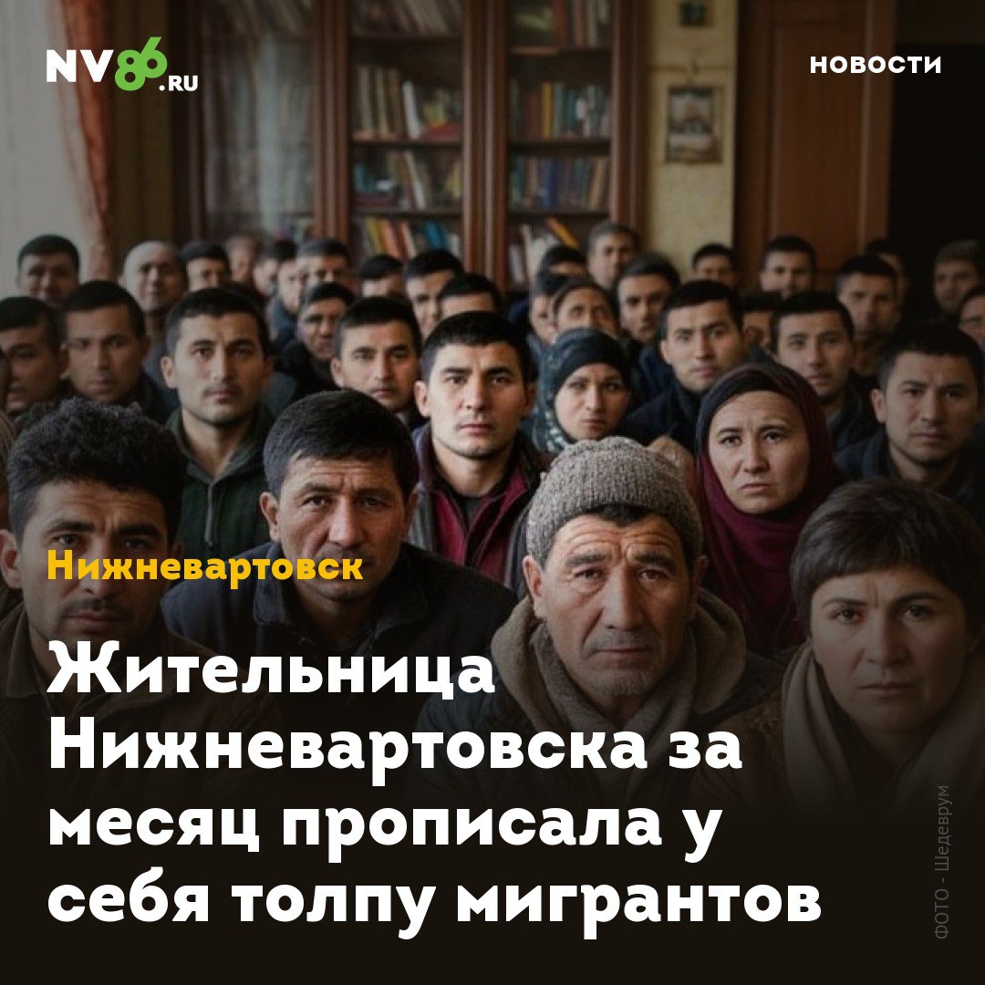 Жительница Нижневартовска за месяц прописала у себя толпу мигрантов В Нижневартовске ХМАО женщина за месяц прописала у себя в квартире толпу мигрантов. Полиция возбудила уголовное дело по статье о фиктивной постановке на учет иностранцев. Сотрудники полиции задержали 31-летнюю местную жительницу, подозреваемую в фиктивной постановке на миграционный учет 19 иностранцев. По версии следствия, с июня по июль 2025 года женщина фиктивно зарегистрировала мигрантов, не предоставив им жилье. «По данному факту возбуждено уголовное дело по ст. 322.3 УК РФ Фиктивная постановка на учет иностранного гражданина или лица без гражданства по месту пребывания в жилом помещении в Российской Федерации . В отношении фигурантки избрана мера пресечения в виде подписки о невыезде и надлежащем поведении», - сообщили в полиции Югры. • vk.com/nv86ru • ok.ru/nv86.ru