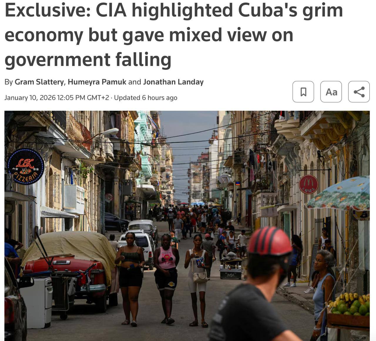 ЦРУ оценило экономическую ситуацию в Кубе как крайне тяжёлую Reuters По информации источников Reuters ЦРУ отдельно отметило проблемы в сельском хозяйстве туризме и энергоснабжении Аналитики предупредили что прекращение поставок нефти из Венесуэлы может осложнить управление страной ЦРУ не сделало вывода о возможном падении власти Последние оценки описали ситуацию как серьёзную но без уверенного прогноза о смене режима В оценках разведки упоминаются длительные отключения Один из собеседников заявил что вне Гаваны перебои с электричеством достигают 20 часов в сутки Официальные лица также заметили ускоренный отток населения Миграция среди людей моложе 50 лет может ослабить давление на власти и протестный потенциал Венесуэла остаётся основным источником нефти для острова После задержания Николаса Мадуро США добились перенаправления поставок в американскую сторону Эксперты считают что последствия для Кубы будут тяжёлыми даже при небольшом сокращении импорта НАШИ РЕСУРСЫ Telegram Tik tok YouTube RUTUBE