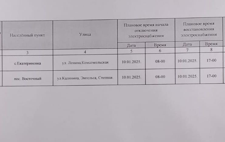 Уважаемые жители района, обратите внимание, 10 января будут плановые отключения электроэнергии.