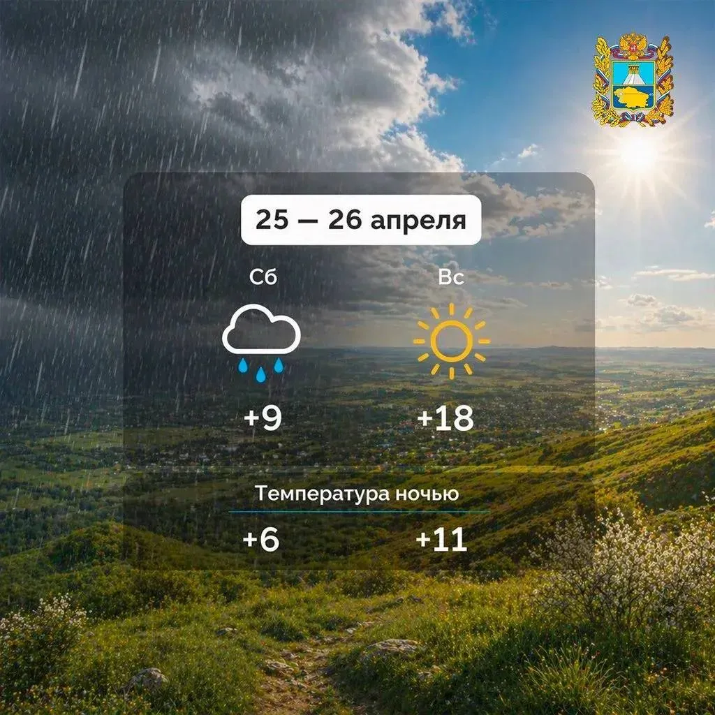 Погода на выходных устроит контрастный марафон Сначала накроет сильный дождь отличный повод замедлиться и провести день дома А уже на следующий день выглянет солнце и потеплеет до 18 можно смело планировать прогулки и ловить весеннее настроение Главное переждать дождь и не забывать что после него всегда приходит хорошая погода Подписывайтесь на Правительство Ставропольского края в MAX