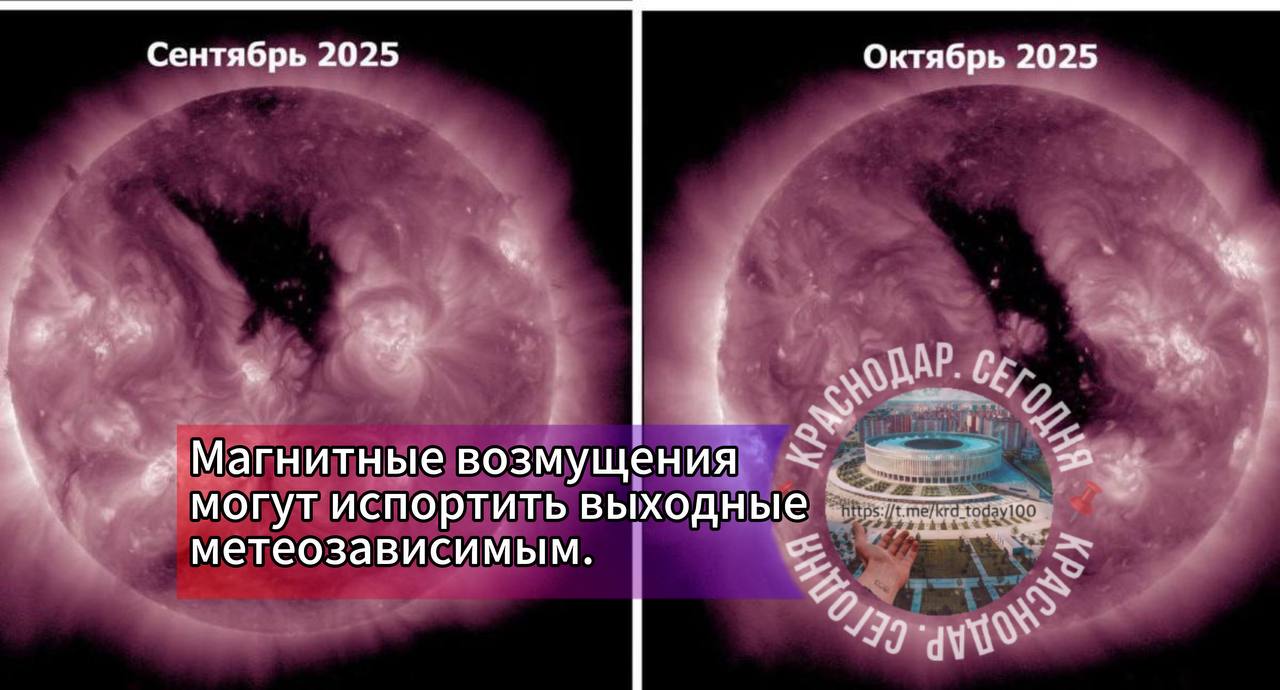 Магнитные возмущения могут испортить выходные метеозависимым Все из за корональной дыры среднего размера на Солнце Она существует уже 4 месяца Сейчас дыра сильно увеличилась и может повлиять на геомагнитное поле Земли в ближайшие дни Ранее поток плазмы из этой дыры проходил мимо Земли но теперь она расширилась и впервые затронет нашу планету Ученые уже заметили увеличение плотности плазмы возле Земли что значит что основной поток солнечного ветра скоро достигнет нас в течение суток Есть интересная новость Присылайте нам Краснодар Сегодня канал в MAX ПРИСЛАТЬ НОВОСТЬ