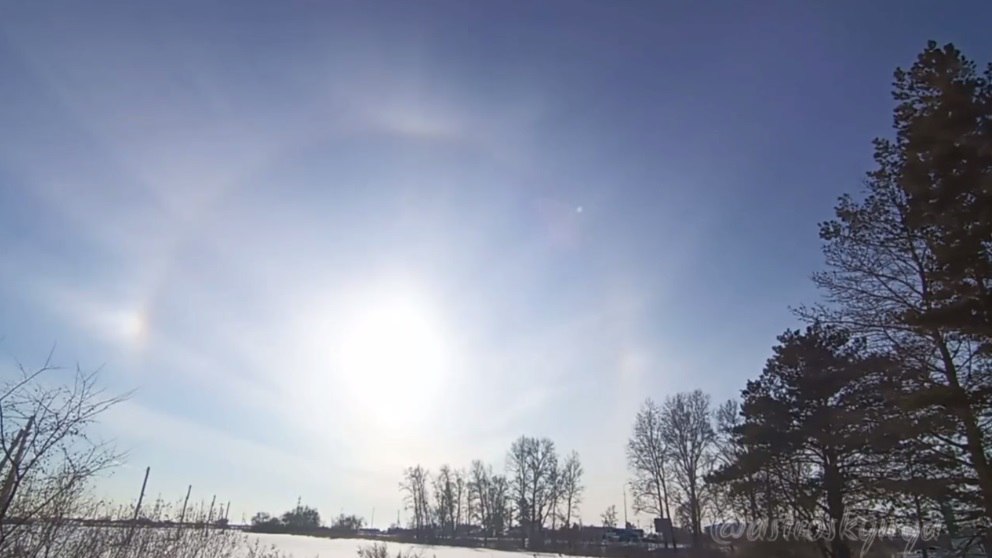 Солнечное гало в Амурской области удивило астронома Оптическое явление солнечное гало было замечено 2 января Фотографии и видео сделанные в селе Березовка опубликовал астроном любитель жительница Благовещенска Ирина Пархомова С двумя ушками ложными Солнцами дугой сверху с двойным кругом первый раз такое полное гало увидела поделилась автор Telegram канала Небо над нами Гало обычно появляется вокруг Солнца или Луны Как ранее пояснила Ирина Пархомова существует много типов гало но все они вызваны преимущественно ледяными кристаллами в перистых облаках в верхних слоях тропосферы Сама же тропосфера является нижним слоем атмосферы ТЕЛЕПОРТ РФ здесь все об Амурской области  Мы в МАХ  Написать нам