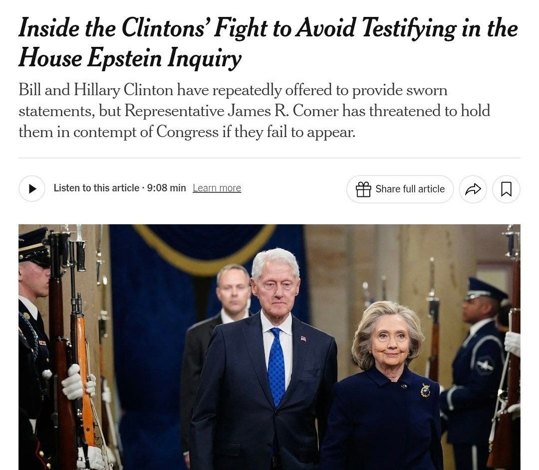 Бывшему президенту США Биллу Клинтону и его жене Хиллари грозит ответственность по делу маньяка педофила Эпштейна Чета проигнорировала повестку от Конгресса США с требованием явиться для дачи показаний по делу Палата представителей и Министерство юстиции рассматривают возможность предъявления обвинений и наказания в виде года лишения свободы banksta