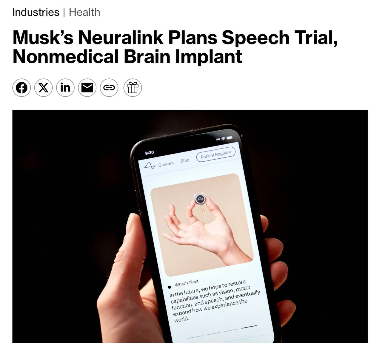 В октябре Neuralink принадлежащая Илону Маску планирует начать клинические испытания своей технологии способной превращать мысли в текст с помощью мозговых имплантов как сообщает Bloomberg