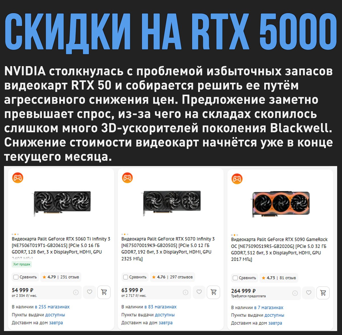 NVIDIA планирует агрессивное снижение цен на карты линейки RTX 50  Мой Компьютер