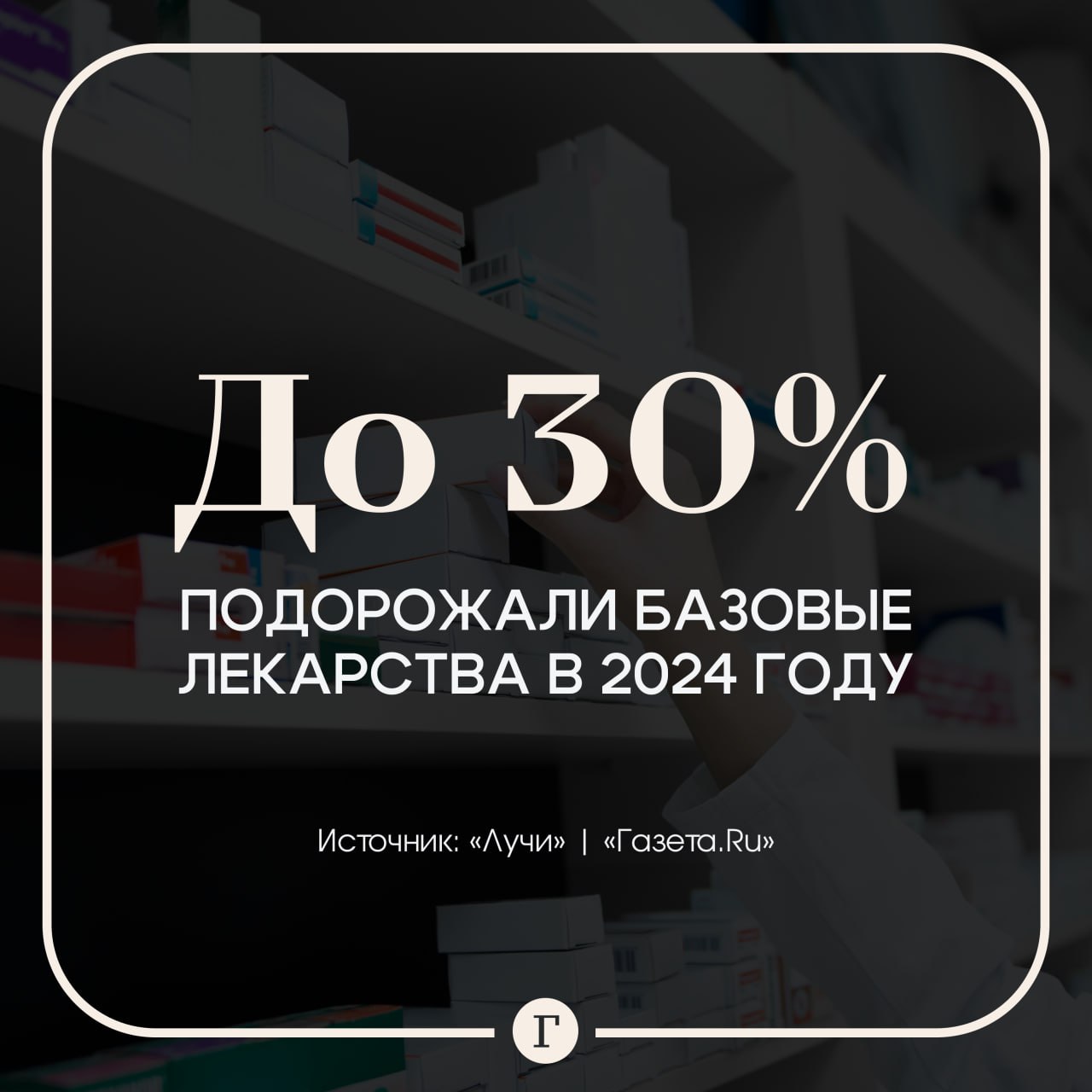 В России резко подорожали базовые лекарства.  В среднем стоимость на препараты, которые есть у многих в домашней аптечке, выросла на 10-30% в зависимости от вида лекарства, сообщили «Газете.Ru» в страховой компании «Лучи».    Обезболивающие и противовоспалительные подорожали на 15-25%;   антигистаминные — на 10-20%;   для желудочно-кишечного тракта — на 15-30%;   антисептики и перевязочные материалы — на 20-25%;   препараты от простуды и гриппа — на 22-25%.  Аналитики отмечают, что всему виной возросшие цены на сырье, логистические расходы и общий рост инфляции, а в некоторых случаях повышение стоимости обусловлено сезонным спросом.  Подписывайтесь на «Газету.Ru»