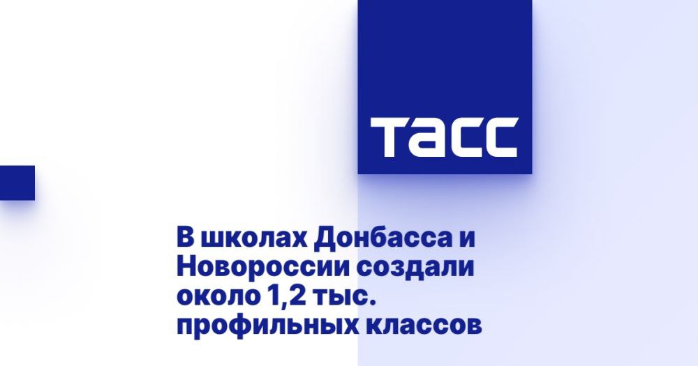 В школах Донбасса и Новороссии создали около 1,2 тыс. профильных классов ⁠ МЕЛИТОПОЛЬ, 20 января. /ТАСС/. Порядка 1,2 тыс. профильных классов разных направлений открыли в школах всех четырех регионов Донбасса и Новороссии. Об этом сообщили в Минпросвещения РФ.  "В общеобразовательных организациях Донецкой и Луганской народных республик, Запорожской и Херсонской областей функционируют порядка 1,2 тыс. профильных классов. В школах создаются условия для углубленного изучения отдельных предметов. Ряд профильных классов сотрудничает с предприятиями-работодателями, профессиональными образовательными организациями или организациями высшего образования", - отмечается на сайте министерства.  Отмечается, что в этом учебном году в ДНР впервые начали работу классы социального предпринимательства, а также правоох...  Подробнее>>>