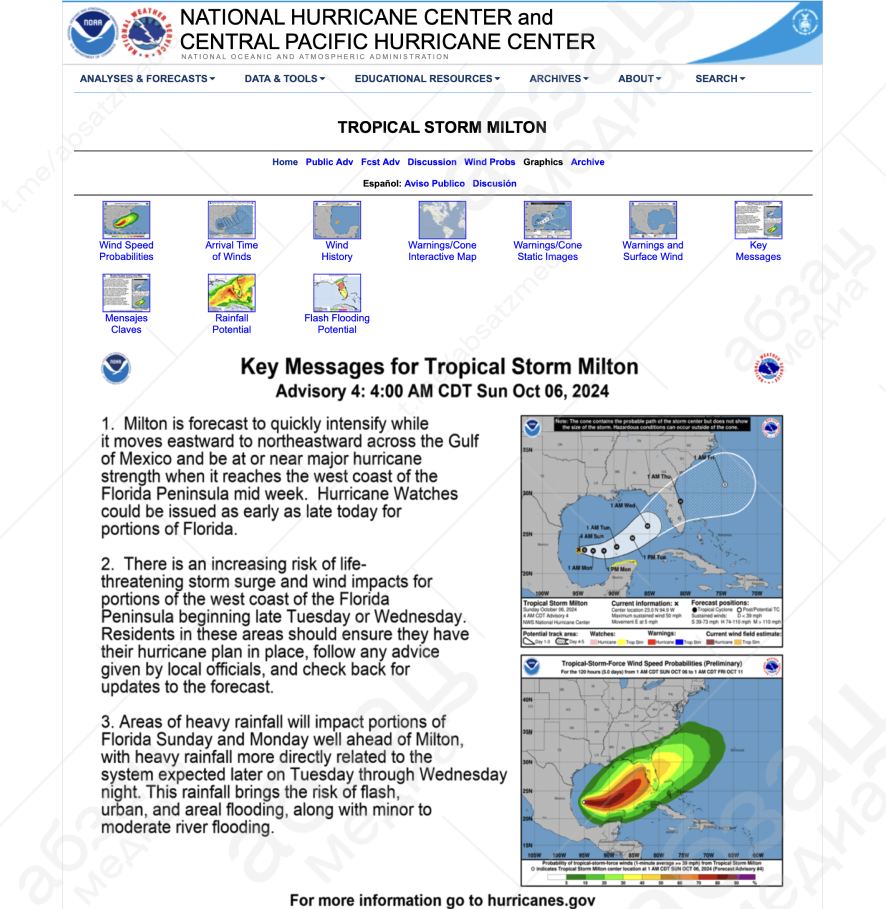 Тропический шторм «Милтон» может обрушиться на американский штат Флорида на следующей неделе  «Милтон» сформировался в Мексиканском заливе, сообщает Национальный центр по слежению за ураганами США.  Губернатор Флориды Рон Десантис объявил режим ЧС в 35 округах штата.  Подписывайтесь на «Абзац»