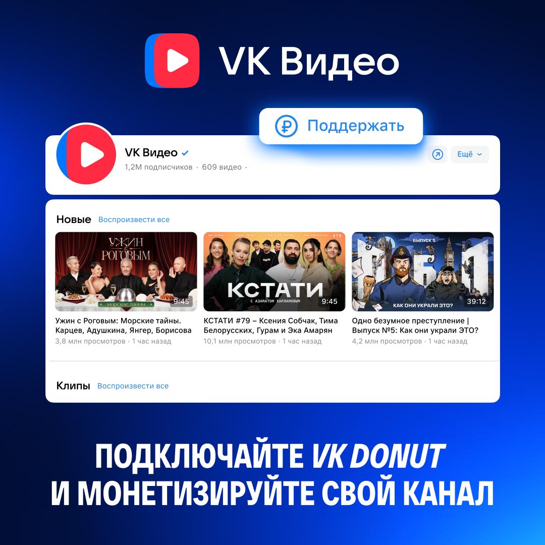 в VK Видео теперь можно не только смотреть ролики но и поддерживать авторов для блогеров это новый источник дохода через VK Donut для зрителей эксклюзивы закрытые эфиры бонусные ролики и прочие привилегии подключить инструмент может даже новый канал ограничений нет в прошлом году через VK Donut авторы ВКонтакте заработали 1 4 млрд рублей надо подключаться