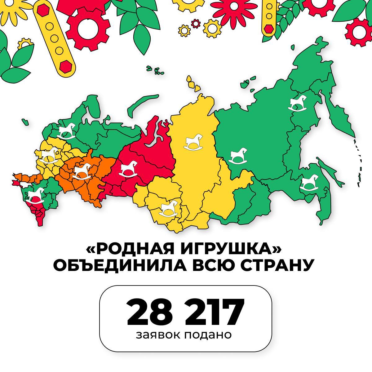 «Родная игрушка» объединила всю страну   Более 28 000 заявок собрал Всероссийский конкурс «Родная игрушка». Участники из 89 регионов России представили свои идеи новых отечественных игр и игрушек.  Теперь их работы пройдут оценку экспертов, и в итоге до 45 концепций в каждой номинации пройдут в этап «Моделирование».  Кемеровская область стала лидером Сибирского федерального округа по числу заявок, которые были допущены к экспертной оценке. Из Кузбасса отправлено 199 заявок. Отдельно стоит отметить, что 12 заявок было подано от представителей Кемеровского государственного университета. Кроме того, 7 участников обучаются в Кузбасском государственном аграрном университете им. В.Н. Полецкова.  Ждем результатов следующего этапа    #РоднаяИгрушка