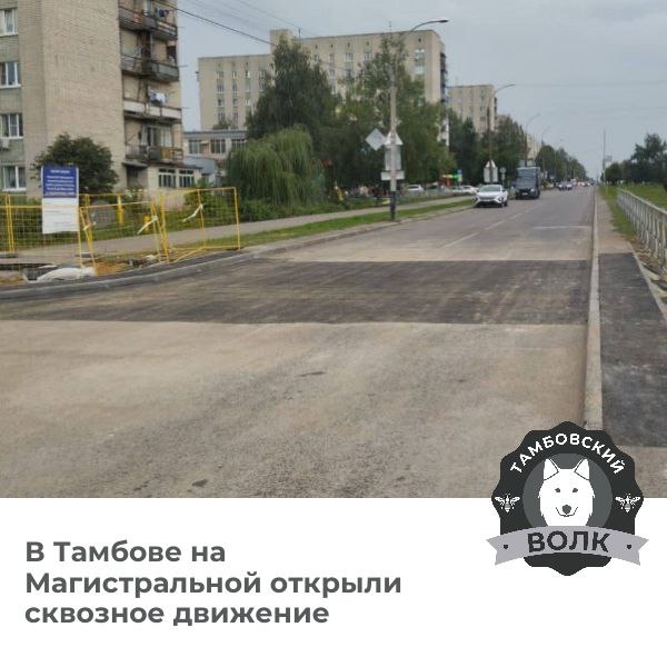 В Тамбове открыли движение на улице Магистральной  Движение открыли раньше намеченного срока почти на неделю. Филиал АО «РИР Энерго» — «Тамбовская генерация» завершила работы под дорогой, заменив более 2,5 км трубопровода. Работы начались в июле.   Тамбовский волк