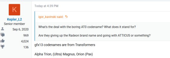 Новая линейка Radeon на RDNA UDNA 5 судя по информации от Kepler L2 будет носить кодовые имена вселенной Трансформеров Alpha Trion Ultra Magnus и Orion Pax Alpha Trion старейшина и видимо кодовое имя флагмана Ultra Magnus солдат скорее всего средний или начальный уровень А Orion Pax он же Оптимус Прайм лидер фракции Автоботов и тоже претендент на топ сегмент Линейку ожидаем в конце 2026 года возможно с первыми намёками на CES или Computex