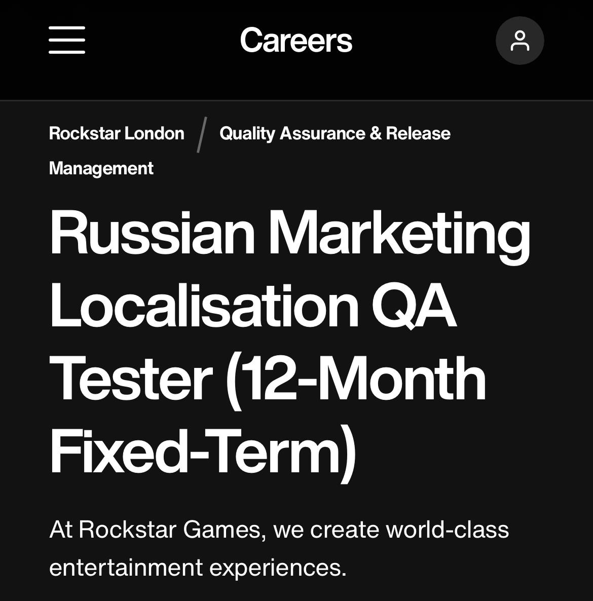 Rockstar ищет человека из России, который будет отвечать за масштабную маркетинговую кампанию на русском языке под запуск GTA 6. Специалист должен будет в течение 12 месяцев следить за качеством локализации и редактировать переведённый текст, а также сотрудничать с разработчиками, помогая с выбором шрифтов, проверкой текстур и UI/UX-дизайном. Вакансия называется Russian Marketing Localisation QA Tester. Подписывайся на «PRO Бизнес» --------------------------------- YouFast VPN™ Купить крипту AML бот
