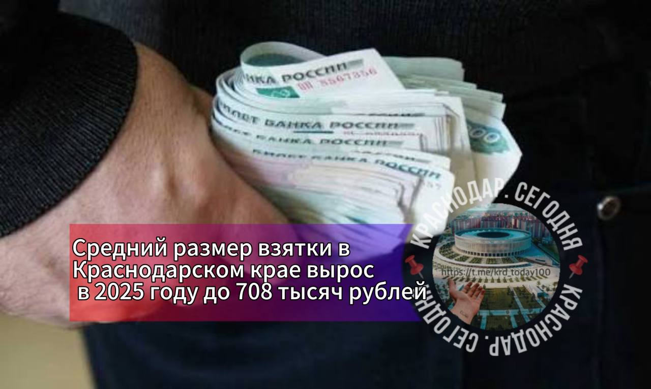 Средний размер взятки в Краснодарском крае вырос в 2025 году до 708 тысяч рублей Средняя сумма взятки по выявленным в первом полугодии 2025 года преступлениям составила на Кубани 708 тыс руб В прошлом году данный показатель составлял 345 тыс руб что говорит о более чем двукратном росте размера полученных взяток Об этом в интервью рассказал врио начальника Управления экономической безопасности и противодействия коррупции ГУ МВД России по Краснодарскому краю Михаил Федотов Он отмечает что по итогам шести месяцев 2025 года сотрудники управления выявили 801 преступление по линии противодействия коррупции в том числе 796 преступлений против государственной власти интересов государственной службы и службы в органах местного самоуправления Из них более половины 428 по фактам взяточничества В суд направлено 334 уголовных дела коррупционной направленности к уголовной ответственности привлечено 177 лиц в том числе 42 должностных лица органов исполнительной власти Есть что сказать Есть интересная новость Присылайте нам Краснодар Сегодня канал в MAX ПРИСЛАТЬ НОВОСТЬ