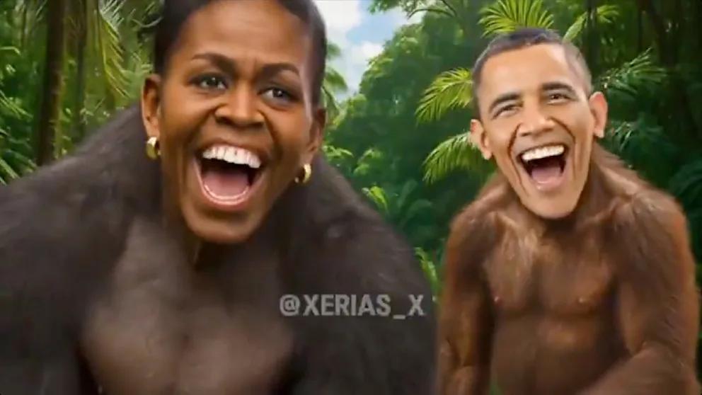 Ниже падать уже некуда Трамп выложил видео с Бараком и Мишелью Обамой в образе обезьян Дональд Трамп опубликовал в своей соцсети Truth Social видео которое вызвало волну возмущения в США В конце ролика созданного с помощью ИИ и посвященного заявлениям о фальсификациях выборов появляются Барак и Мишель Обама в виде обезьян в джунглях В США многие увидели в этом расистскую отсылку Критика прозвучала как со стороны демократов так и со стороны республиканцев Трамп только что опубликовал расистское видео с Бараком и Мишель Обамой в образе обезьян Ниже падать уже некуда заявили в группе Republicans Against Trump В соцсетях также обсуждают что за короткое время президент США выложил десятки странных постов подряд включая этот ролик Отдельные пользователи даже призывают рассмотреть применение 25 й поправки к Конституции США позволяющей отстранить президента от власти в случае недееспособности BILD Russian