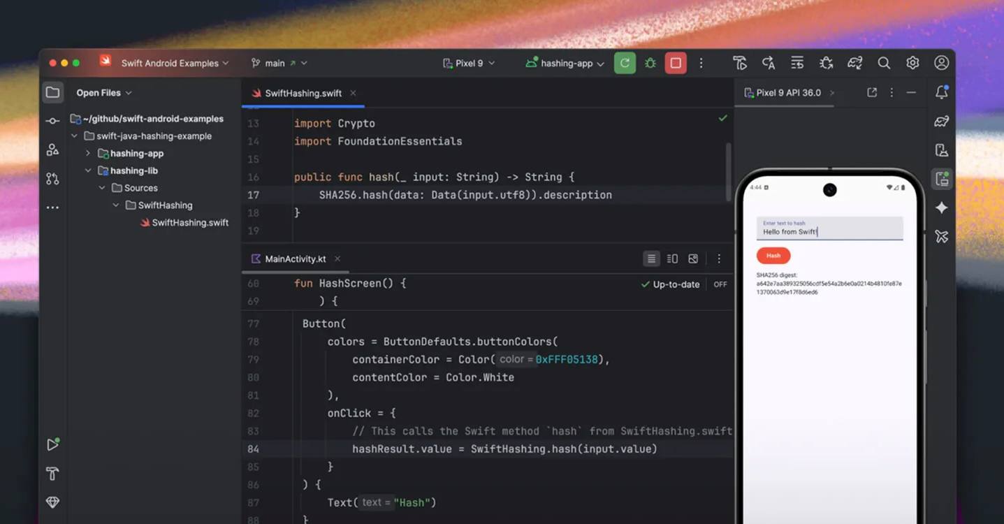 Apple выпустила инструментарий для разработки приложений на Swift для Android Этот язык используется в iOS приложениях Ранее Swift оставался языком завязанным на экосистеме Apple Новый SDK открывает возможность использовать его для Android то есть это будет полезно тем кто хочет писать кроссплатформенные приложения не меняя язык и архитектуру проекта SDK доступен в виде специальных сборок и включён в установщик Swift для Windows Отдельно его можно загрузить и для macOS или Linux В набор входит библиотека swift java обеспечивающая взаимодействие Swift кода с Android средой и Java компонентами Также есть специальный гид для начинающих   www iphones ru 1342653 новости iphonesru
