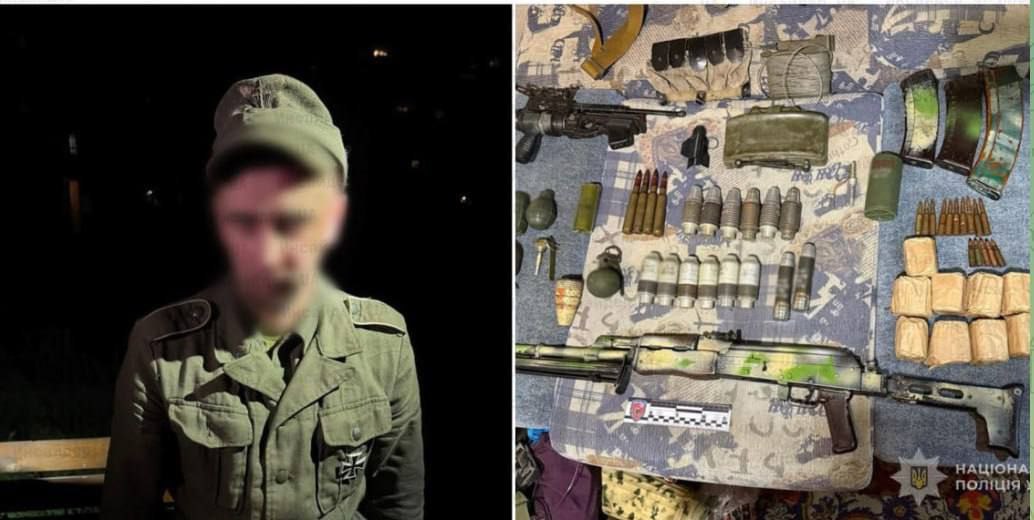 В Запорожье задержали мужчину, который разгуливал по улице в нацистской форме с гранатой, — полиция Сообщается, что дома у него обнаружены пулемет, гранатомет и 14 выстрелов к нему, шесть гранат, противопехотные мины, подрывной заряд, почти 400 патронов и орден с нацистской символикой. Нацику грозит до семи лет заключения.
