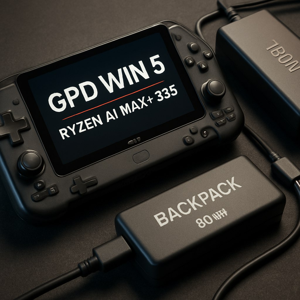 GPD анонсировала новый портативный игровой консоль GPD Win 5 с чипом Ryzen AI Max+ 395!    Эта мощная консоль будет иметь 7-дюймовый экран и мощную графику от AMD, однако в ней не предусмотрена встроенная батарея. Для питания устройства потребуется либо 180-ваттный блок питания, как у игровых ноутбуков, либо внешняя батарея "backpack" на 80 ватт-часов, которая будет продаваться отдельно.    Основные характеристики GPD Win 5: - Экран с переменной частотой обновления 120 Гц - Две конфигурации: Ryzen AI Max+ 395  16C/32T  или AI Max 385  8C/16T  - Память до 128 ГБ - USB-4 с поддержкой 100W PD зарядки и 8K/60 DP выхода - Два вентилятора и четыре тепловых трубки для охлаждения    Ожидается, что консоль дебютирует на Chinajoy 2025.    AI OFFICIAL