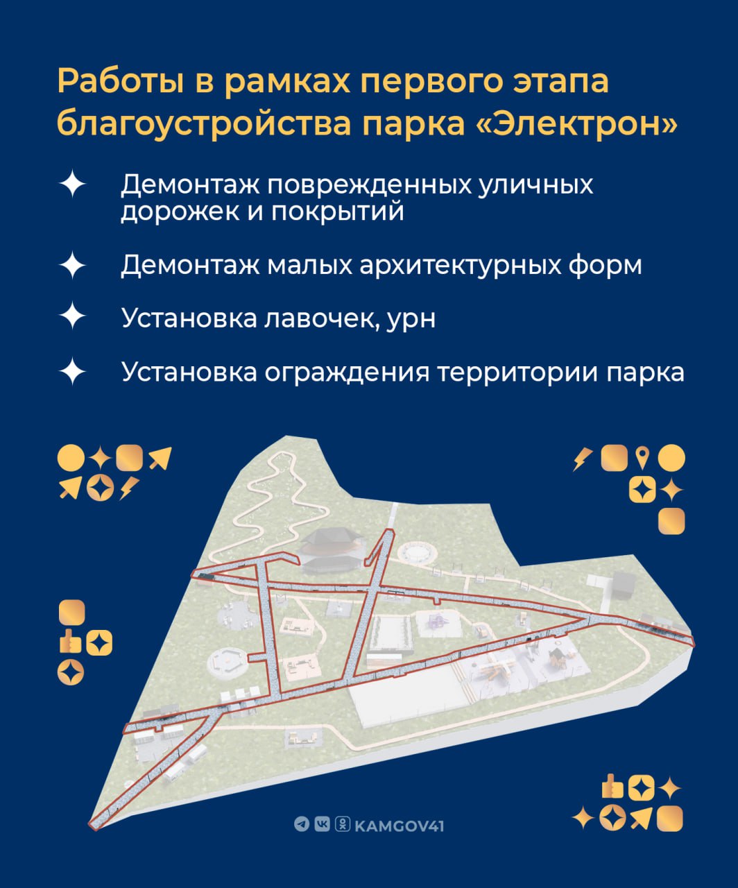 Парк «Электрон» на улице Пограничной в Петропавловске-Камчатском станет новой точкой притяжения для жителей всех возрастов Концепция благоустройства парка была разработана с учетом мнения жителей по поручению губернатора Камчатского края Владимира Солодова. В этом году будут обустроены пешеходные дорожки, установлены лавочки, урны, а также восстановлено ограждение. #камчатка #камчатскийкрай #благоустройство #парк #Электрон