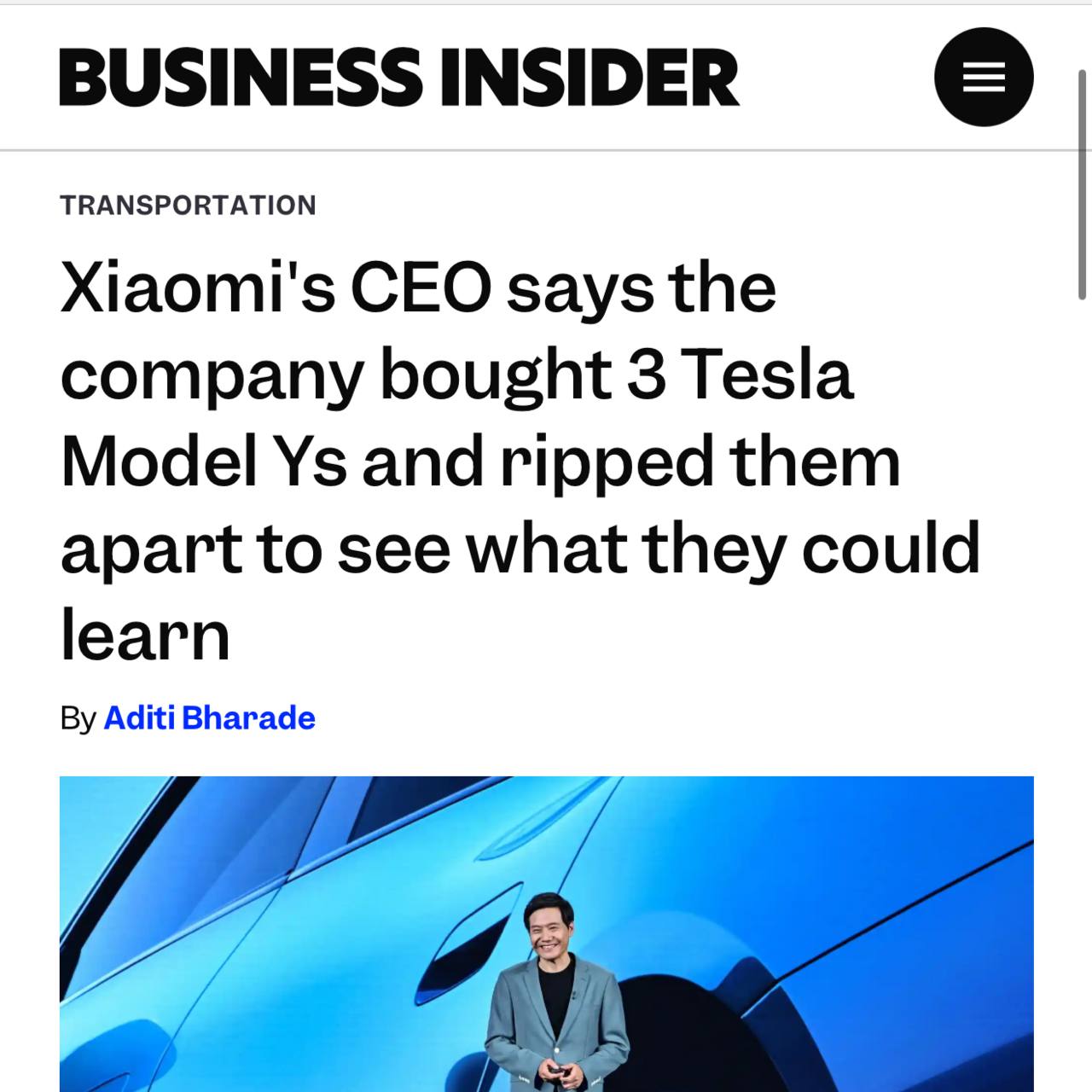 Глава Xiaomi заявил что купил 3 Tesla Model Y и разобрал их на винтики чтобы изучить каждую деталь и скопировать применить в своих электромобилях YU7 только не списывай точь в точь concetzaal