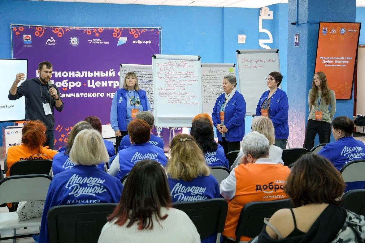 На Камчатке прошел ежегодный сбор волонтеров Собрались и новички и опытные добровольцы чтобы подвести итоги года и построить планы на будущее Подчеркнули что любой человек может прийти в местный Добро Центр и предложить свою помощь Труд волонтёров очень важен поскольку именно они выполняют огромный пласт социальной работы Большое число камчатцев готовых бескорыстно трудиться ради благих целей показатель здорового общества Отмечу что развитие добровольчества включено в нацпроект Молодёжь и дети и является одним из ключевых направлений государственной политики в сфере поддержки молодежных инициатив и гражданского общества