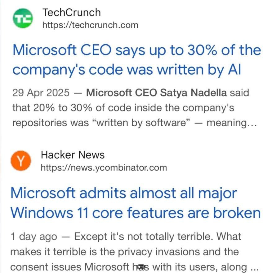 Microsoft заявила что до 30 кода компании написал искусственный интеллект Также корпорация признаёт что почти все основные функции Windows 11 не работают banksta