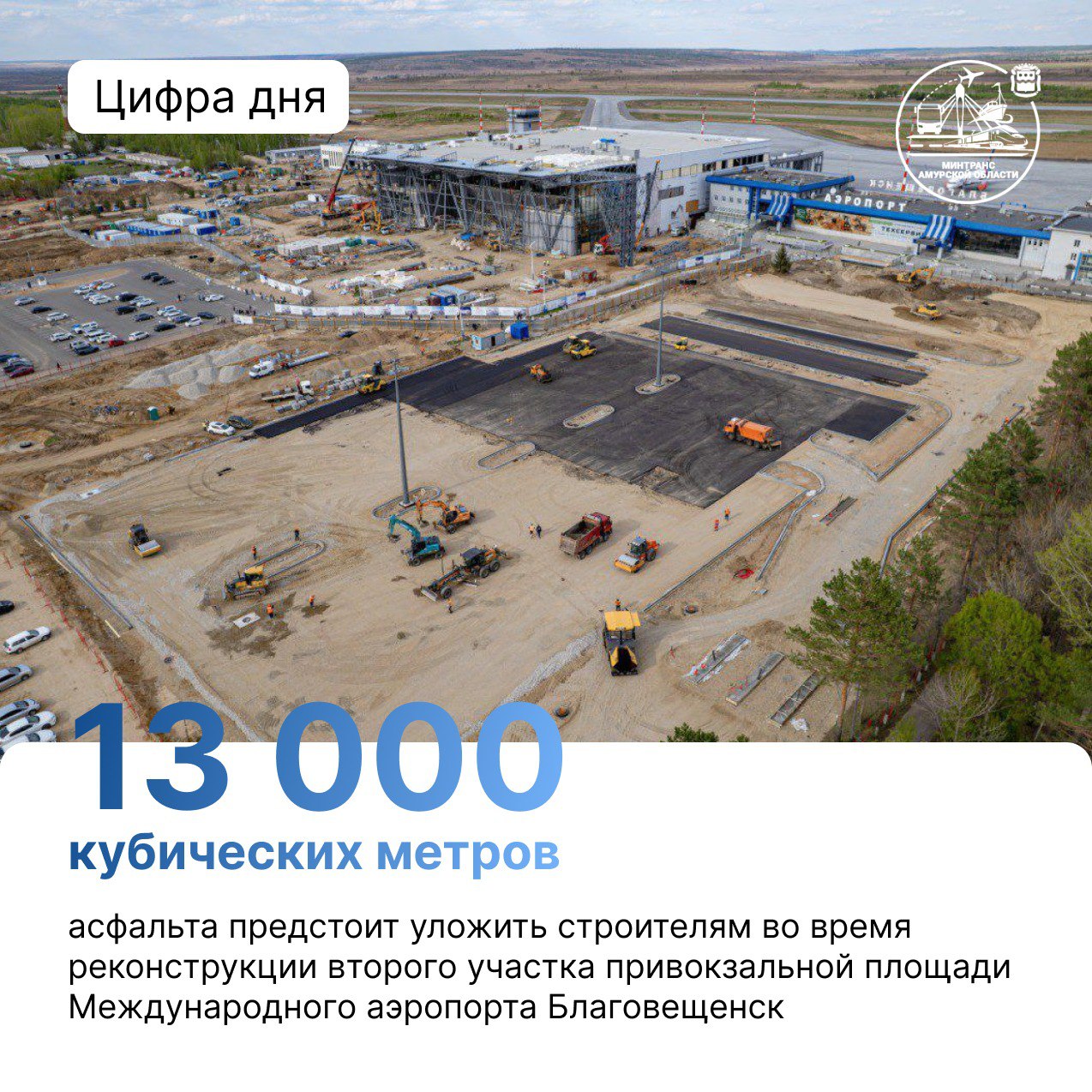 Про хорошее На привокзальной площади аэропорта Благовещенск начали укладывать асфальт. Площадь с 224 парковочными местами рассчитывают открыть до прихода зимы. Параллельно строители оборудуют рекреационную зону. В ожидании своего рейса можно будет отдохнуть в центральной парковой зоне привокзальной площади. Её украсят 279 новых деревьев. Также по проекту возле аэровокзала появится амфитеатр с навесом, сад камней, скамейки и беседки для хранения багажных тележек. Центр пространства украсит фигура Пресвятой Богородицы. Амурский Минтранс