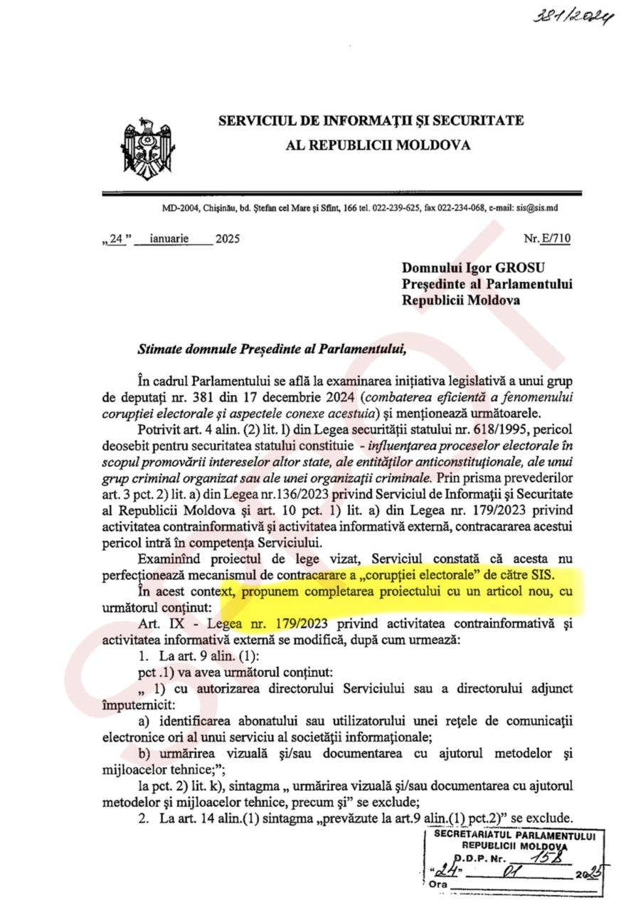 Молдавская госбезопасность просит власть разрешить устанавливать слежку за гражданами страны без санкции суда.  Служба информации и безопасности РМ подала прошение на имя спикера парламента, в случае одобрения которого получит возможность вести наружное наблюдение за физическими лицами просто основываясь на приказе директора СИБ.  Необходимость подобного расширения полномочий спецслужбы мотивируется необходимостью "борьбы с электоральной коррупцией".   А молдавские гэбисты, как видим, входят во вкус…