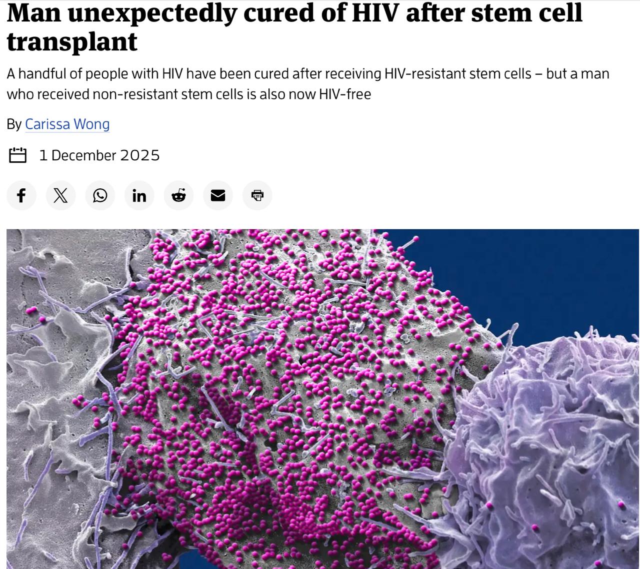 Это прорыв мужик случайно излечился от ВИЧ после трансплантации стволовых клеток Внезапно после операции в анализах счастливчика не нашли абсолютно никаких следов вируса Теперь учёные уверены что смогут применять такую терапию на больных ВИЧ исследования начнутся в ближайшее время ВИЧ всё