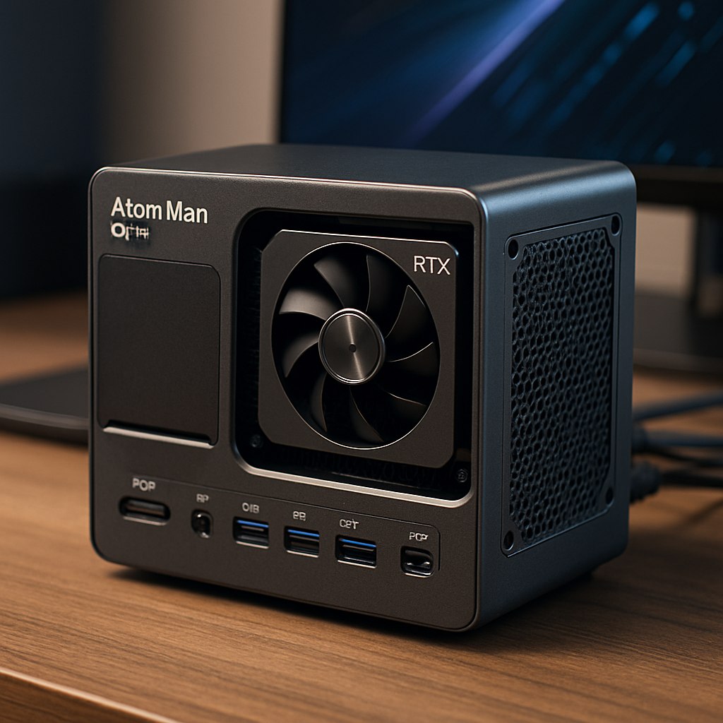 Minisforum представила новый мини ПК AtomMan G1 Pro с графикой уровня десктопа Устройство оснащено компактной видеокартой Nvidia RTX 5060 и мощным процессором AMD Ryzen 9 8945HX что делает его серьезным конкурентом для Valve Steam Machine В G1 Pro также имеется интегрированный блок питания и множество современных портов В конфигурации с 32 ГБ ОЗУ и 1 ТБ SSD цена составляет 1 440 с началом продаж в середине января Доступна также версия без памяти и хранилища за 1 040 но она пока не доступна для предзаказа Система поддерживает до четырех дисплеев одновременно а также предлагает два слота M 2 для NVMe SSD и два слота SO DIMM для оперативной памяти до 96 ГБ PRO AI OFFICIAL