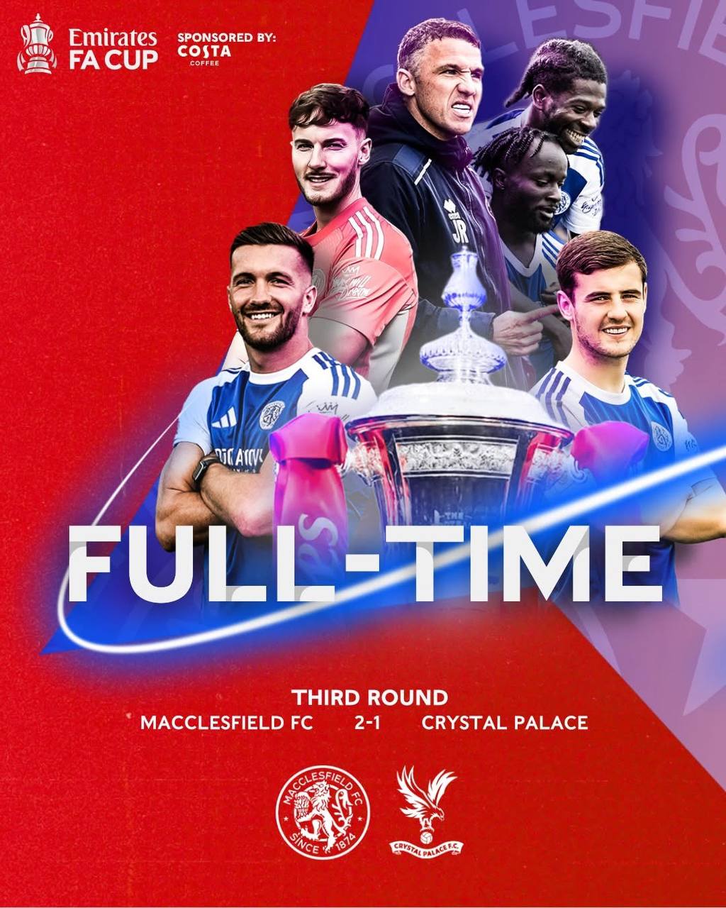Действующий обладатель Кубка Англии вылетает от полупрофессионального клуба не входящего в систему Профессиональных лиг Такое случилось впервые за 117 лет В 1 32 финала Кристал Пэлас проиграл 1 2 Маклсфилду команде с 14 го места шестого дивизиона Англии Тренирует сенсацию Джон Руни младший брат Уэйна Последний раз подобное происходило в 1909 году Ирония в том что тогда именно Кристал Пэлас был последним непрофессиональным клубом обыгравшим действующего обладателя Кубка Вулверхэмптон