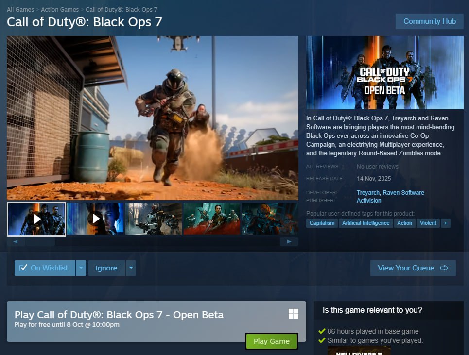 Открытая бета Call of Duty Black Ops 7 теперь открыта для всех Реклама BF6 будет доступна до 8 октября