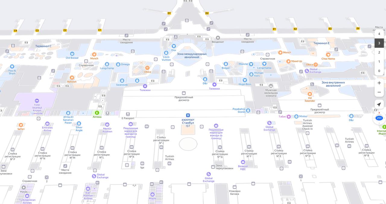 Яндекс провёл масштабное обновление карт в Турции — заблудиться в стамбульском аэропорту станет сложнее.  Теперь пользователям Яндекс Карт стали доступны:    Подробные схемы аэропортов Стамбула  IST и SAW , Антальи, Анкары и Измира   Поэтажные планы крупных торговых центров   Новые панорамы улиц, около 16 000 км   Остановки общественного транспорта   Более 500 тыс. отмеченных парковок   Подборки ресторанов, музеев  Теперь на картах можно построить маршрут на общественном транспорте — приложение покажет, на какой автобус нужно сесть и где сделать пересадку.  Яндекса становится всё больше в Турции: в декабре в Анталье и соседних районах заработало Яндекс Такси, а Яндекс Картами турецкие таксисты пользуются по всей стране — они стали намного точнее, чем Google Maps.  В декабре Яндекс добавил панорамы городов Сербии.