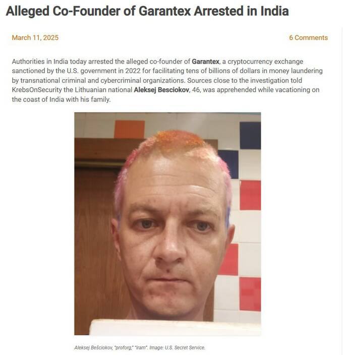 Бывший администратор криптобиржи Garantex Алексей Бещеков скончался в возрасте 46 лет находясь под арестом в Индии где решался вопрос о его экстрадиции в США В Garantex Бещеков отвечал за техническую инфраструктуру и контроль транзакций