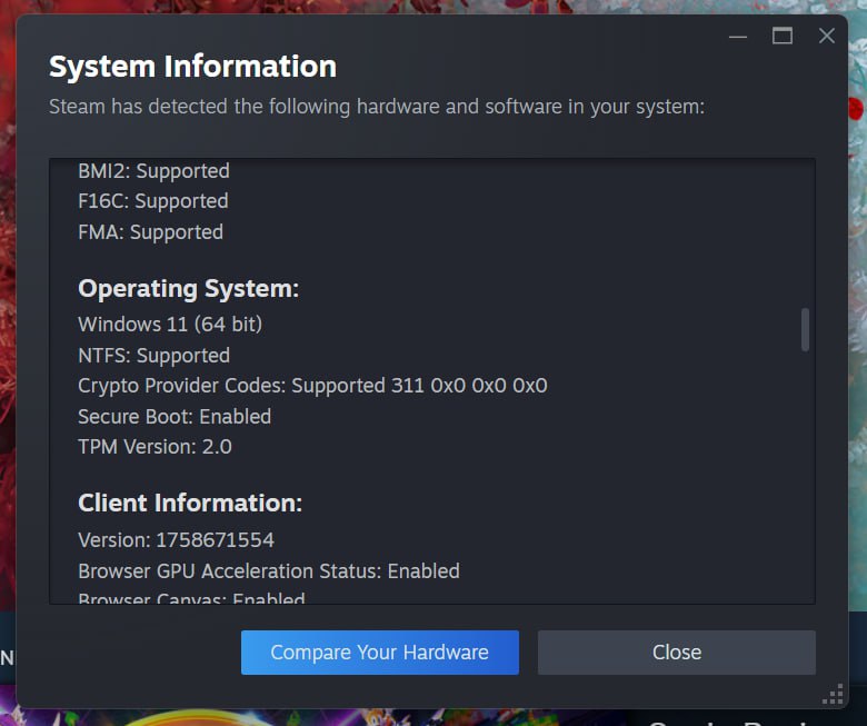 В бета версии Steam появилась проверка TPM и Secure Boot Теперь в разделе Справка Информация о системе отображается активированы ли эти функции а данные также учитываются в Опросе о конфигурации оборудования Valve внедрила обновление на фоне того что всё больше игр требуют включённые Secure Boot и TPM 2 0 В частности Battlefield 6 и Call of Duty Black Ops 7