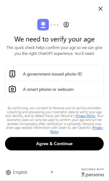 Некоторые англоязычные пользователи сообщили что ChatGPT попросил их подтвердить возраст с помощью ID и селфи система посчитала что им меньше 18 лет и ввела ограничения на некоторые чувствительные темы О том что ChatGPT в отдельных случаях и странах сможет запрашивать удостоверение личности если посчитает пользователя несовершеннолетним OpenAI говорила в сентябре 2025 года vc ru chatgpt 2610698