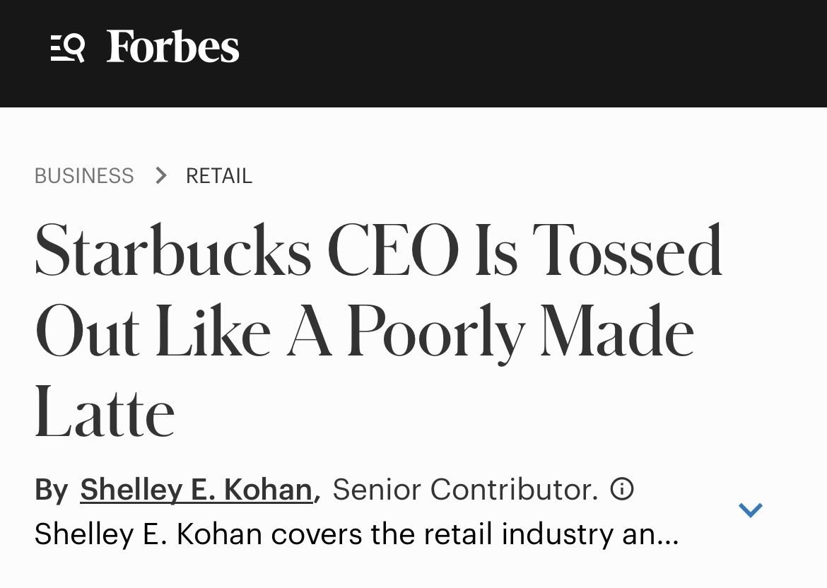Starbucks потерял 30 миллиардов долларов наняв консультанта McKinsey на должность генерального директора Он всю свою карьеру консультировал владельцев компаний по вопросам запуска бизнеса хотя сам ни разу ничего не создал banksta
