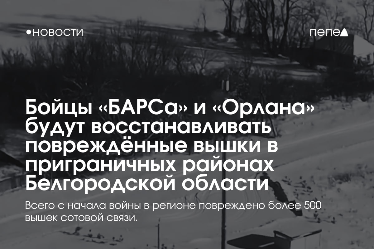 Отряды «БАРС-Белгород» и «Орлан» совместно с операторами связи будут восстанавливать повреждённые сотовые вышки в приграничных районах Белгородской области. За последние две недели из-за ударов беспилотников повреждены 38 базовых станций в Белгородском районе, Шебекинском и Валуйском округах. За это же время было восстановлено 14 вышек сотовой связи в пяти районах области. Всего с начала войны в Белгородской области были атакованы более 500 вышек сотовой связи. Сейчас частично или полностью не работает 141 базовая станция в 73 населённых пунктах региона, в том числе 22 вышки в закрытых приграничных сёлах. По словам министра цифрового развития региона Сергея Четверикова, каждый день на восстановлении работают семь аварийных бригад при поддержке Минобороны РФ и отряда «Орлан». Губернатор Белгородской области предложил оснастись специальным оборудованием подразделения «БАРС» и «Орлан» для усиления восстановительных бригад в приграничье. О том, зачем ВСУ атакуют вышки сотовой связи — читайте в наших карточках. Подписаться на «Пепел»