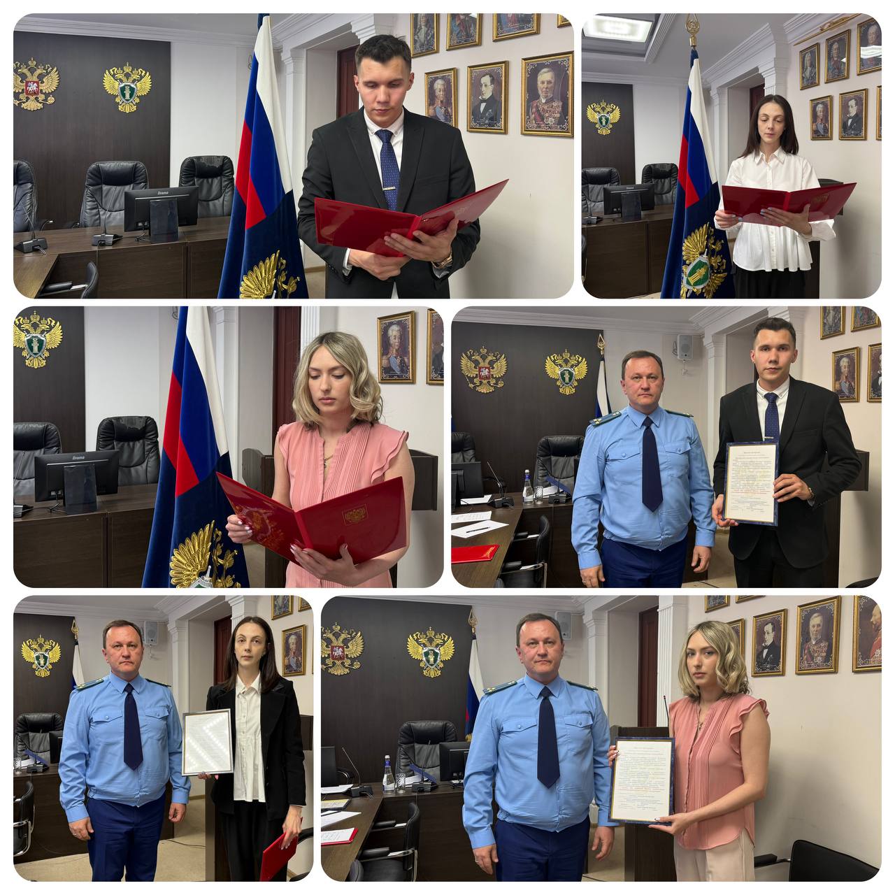 В Приволжской транспортной прокуратуре аттестованные специалисты приняли Присягу прокурора Сегодня, 29 мая 2025 года, в Приволжской транспортной прокуратуре молодые работники, признанные аттестационной комиссией соответствующими занимаемым должностям, в торжественной обстановке приняли Присягу прокурора. Ряды аттестованных прокурорских работников пополнили помощники Владимирского, Нижегородского и Сызранского транспортных прокуроров Исправников Кирилл, Колосова Юлия и Антонова Анастасия. Председатель аттестационной комиссии Сергей Сидоров поздравил молодых специалистов и пожелал профессиональных успехов при осуществлении надзорных полномочий. #патриотическое_воспитание