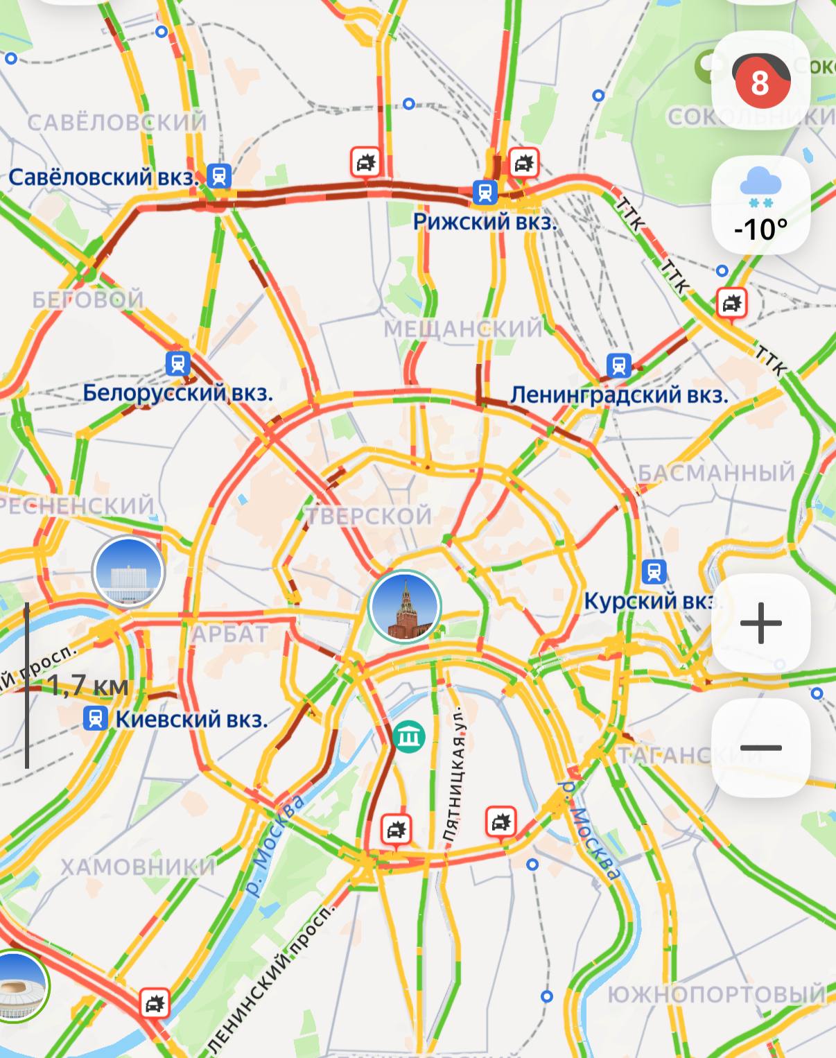Пробки в Москве уже 8 баллов к 18 00 ожидаются все 10 баллов