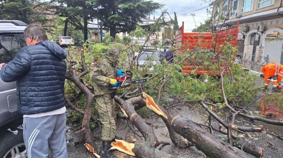 Шторм бушует в Крыму что произошло к этому часу СИМФЕРОПОЛЬ 18 сен РИА Новости Крым В Крыму в течение дня выпало до 50 миллиметров осадков ветер в порывах достигал скорости до 35 метров в секунду в результате чего зафиксировано 11 происшествий в Большой Ялте и Феодосии О последствиях шторма сообщили в республиканском главке МЧС России Отмечается что больше всего осадков выпало в Ленинском и Бахчисарайском районах 50 и 40 миллиметров соответственно По состоянию на 18 00 в результате муниципальными службами были ликвидированы 11 происшествий в Ялте Ливадии и Феодосии связанных с падением деревьев Повреждены три автомобиля жертв и пострадавших нет говорится в сообщении Для ликвидации последствий разгула стихии привлекались 34 спасателя и 12 еди Подробнее