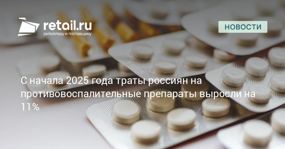 За девять месяцев 2025 года траты россиян на обезболивающие средства выросли на 11 год к году Наибольшие темпы роста продаж таких лекарств на 21 были зафиксированы в онлайне retailНовости