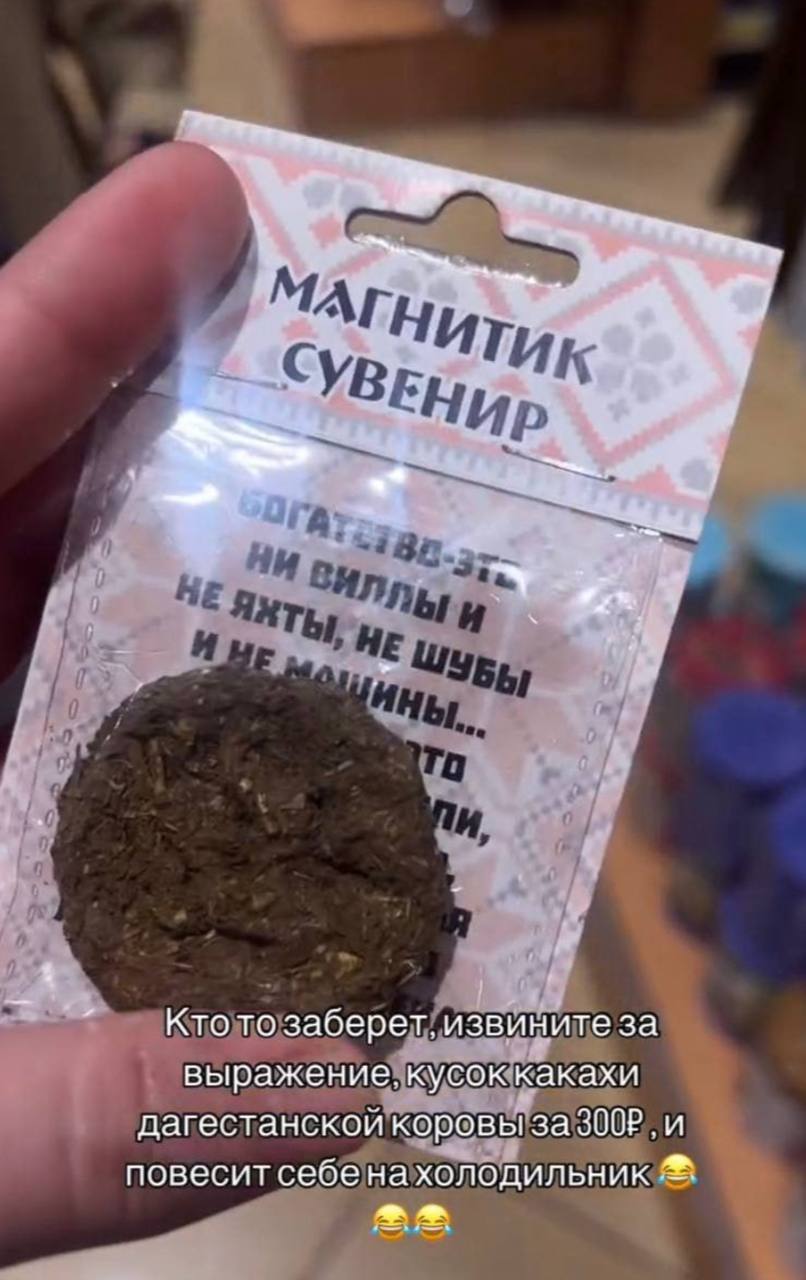 В Дагестане запустили продажу коровьего навоза в виде спрессованных амулетов «на удачу» по цене 310 рублей за штуку. Местные предприниматели позиционируют продукт как уникальный сувенир из республики.