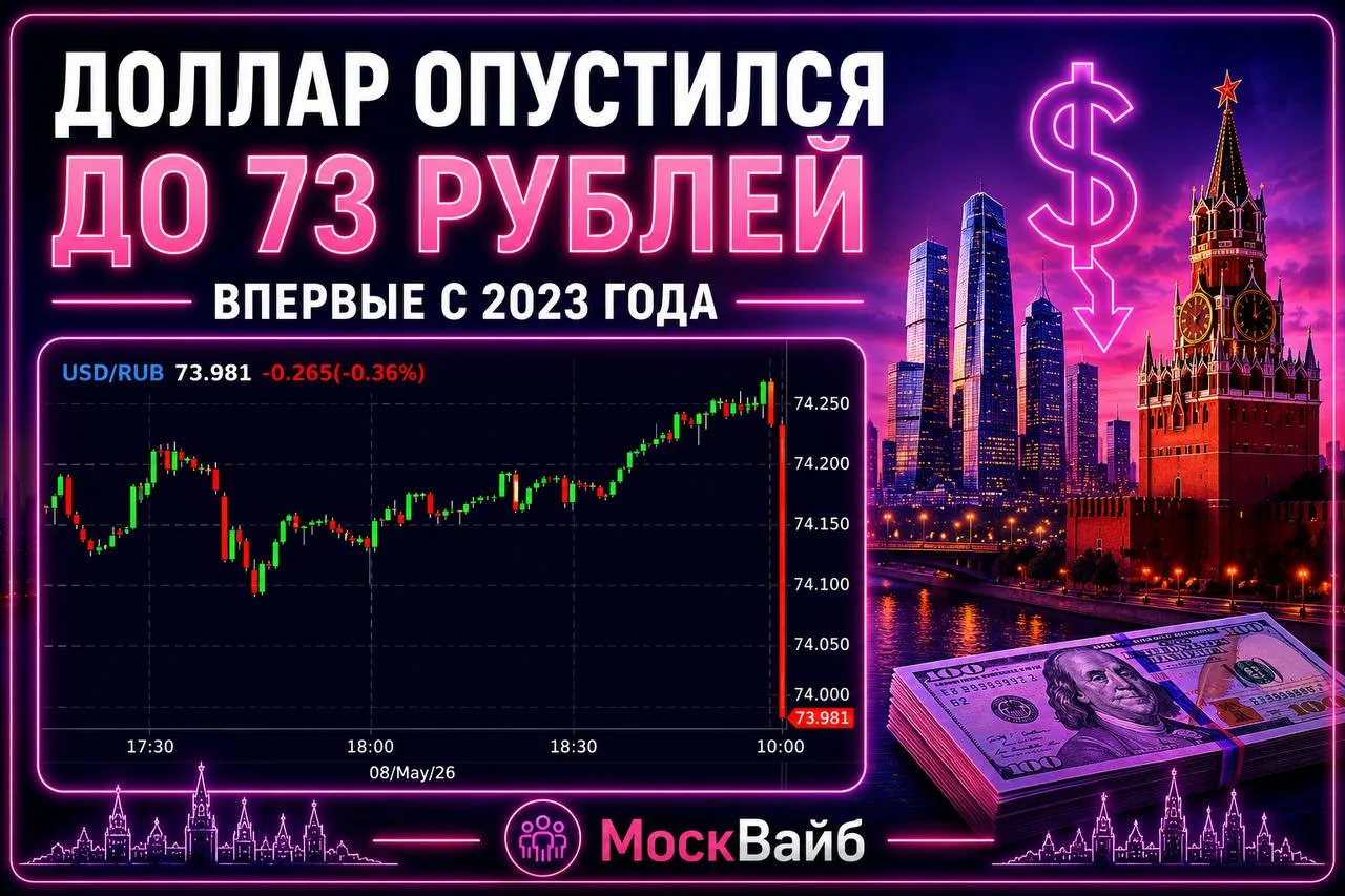 Доллар рухнул до 73 рублей впервые с 2023 года  Видели что то интересное или знаете новость присылайте нам в бот МоскВайб мы в МАХ