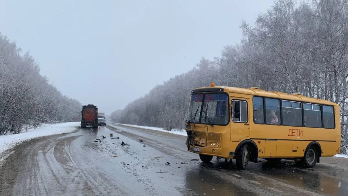 Школьный автобус и бензовоз столкнулись под Богородском  По предварительным данным, ДТП произошло около 08:40 на выезде с прилегающей дороги из деревни Бурцево. В автобусе было 17 детей, никто не пострадал.  В ГАИ добавили, что автобус убедился в безопасности своего маневра, остальные автомобили остановились, чтобы его пропустить. Однако бензовоз выехал на встречную полосу, где столкнулся с автобусом.  Фото: ГУ МВД по Нижегородской области    Подписывайтесь на «Ъ-Приволжье» Оставляйте «бусты»