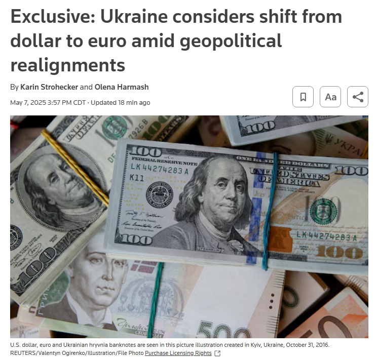 Власти Украины рассматривают возможность отказа от использования американского доллара и перехода на евро. Рассматриваемое решение связано с необходимостью усилить экономическую и финансовую интеграцию с Европейским союзом. Предполагается, что переход на евро может упростить торговлю и расчёты с европейскими партнёрами, а также снизить зависимость от доллара. Окончательное решение по этому вопросу пока не принято.
