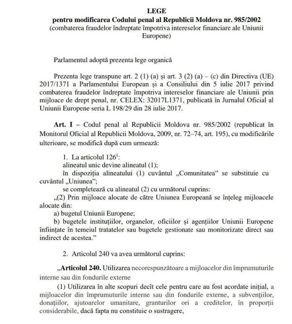 Правительство Молдовы смягчит наказание за хищение кредитов и грантов ЕС.  Сейчас максимальный срок заключения по этой статье составляет 10 лет. Его снизят до 7 лет.  Соответствующий законопроект с поправками в УК рассмотрят на заседании кабмина.    Только о себе и беспокоятся.